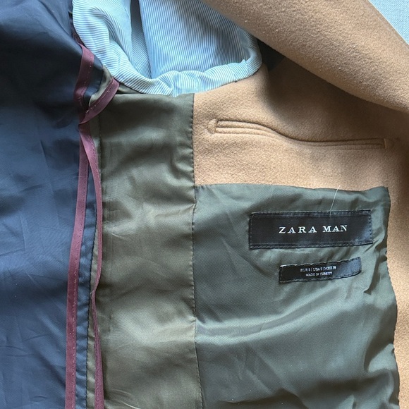 Zara Men's Camel Wool-Blend Single-Breasted Overcoat - Small - Picture 2 of 2